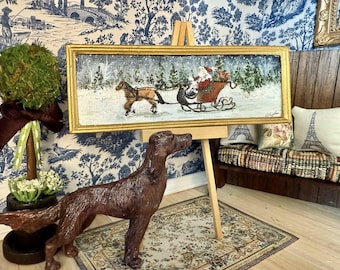 Miniature Painting, Christmas, Original, Santa, Sleigh, by A. Eyster, 1:12 Scale