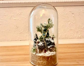 Miniature Dollhouse Domed Winter Scene, Tiny Tudor House, Dollhouse, 1:12 Scale, Dollhouse Miniature