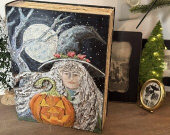 Diorama, "The Witch's Cookbook, Miniature Book, Booknook, Halloween, 1:12 Scale, Artist Made and Signed