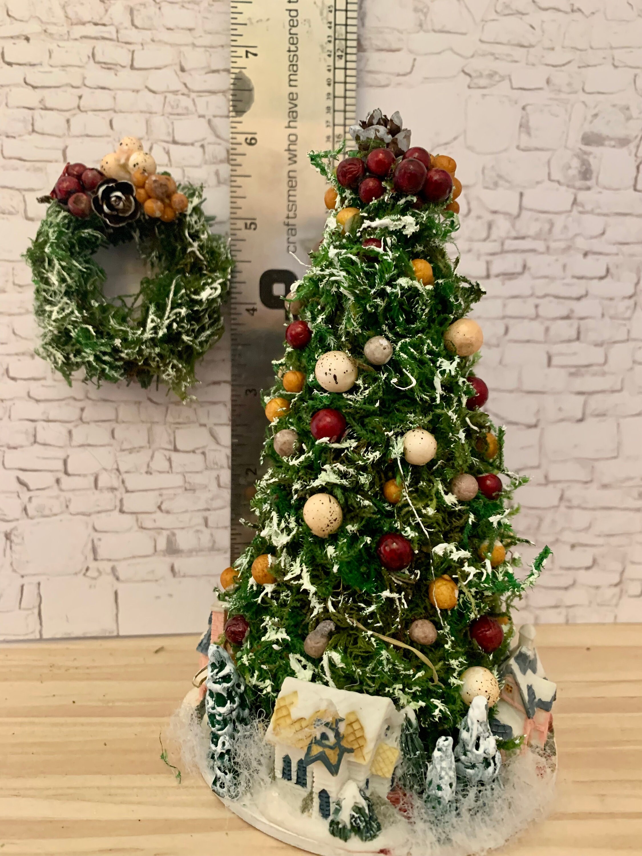 Dollhouse Christmas Tree With Christmas Snow Village Around Etsy