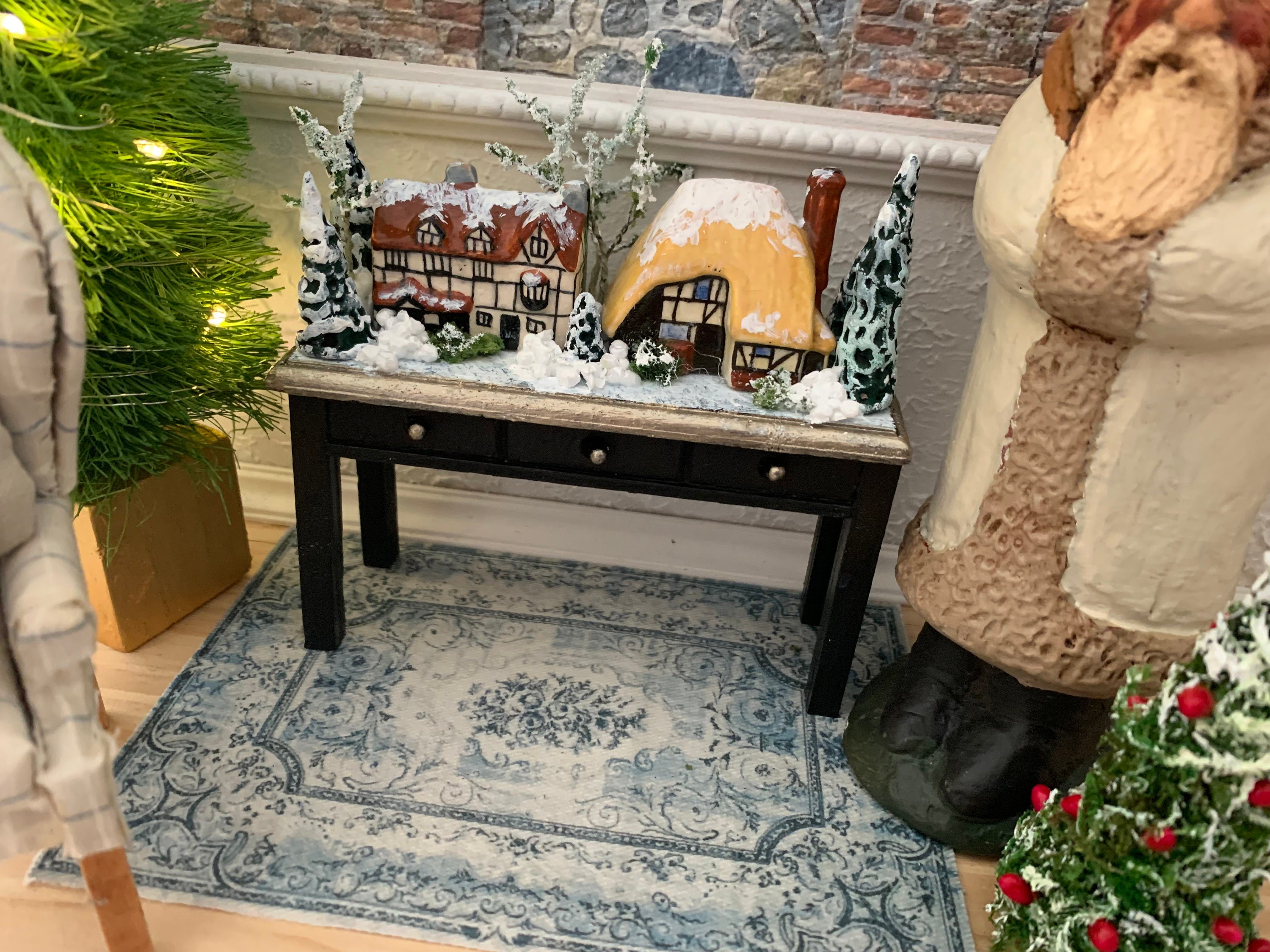 Handmade Dollhouse Christmas Village, Diorama, Winter, Artisan