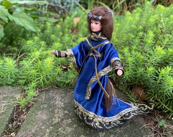 Medieval Dollhouse Doll, Princess, Lady, 1:12 Scale, Artist Made, Royal Blue