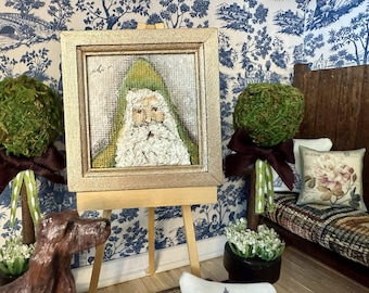 Miniature  Painting of Santa, Original, Artist Made, 1:12 Scale