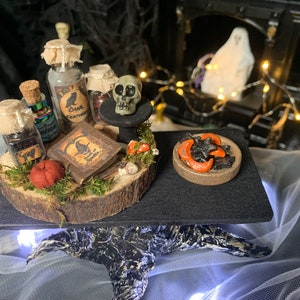 Handmade Dollhouse Witch Apothecary Table, 1:12, Halloween, Haunted Dollhouse image 1