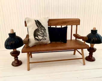 Vintage Dollhouse Bench, Lamps, Pillows, 1:12, Lot