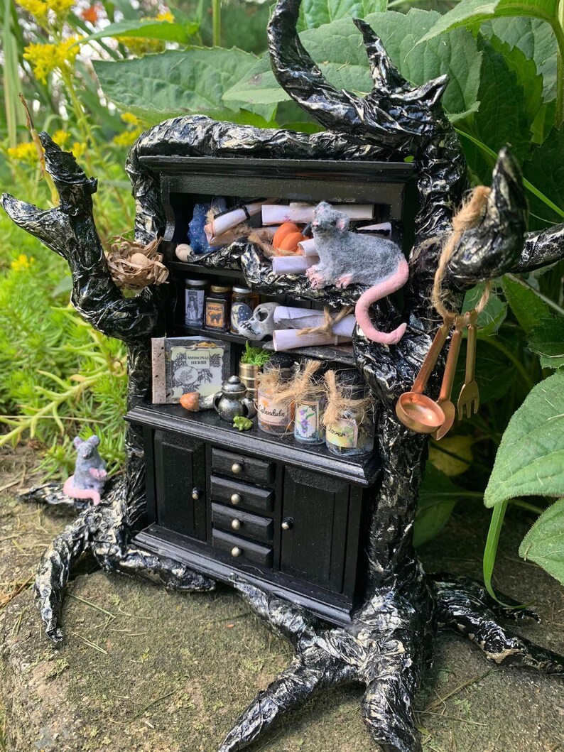 Handmade Dollhouse Witch's Apothecary Cabinet, 1:12, Artisan Made, Haunted image 9