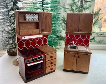 Dollhouse Lundby Cuisinière et évier de cuisine, vintage, échelle 1:16