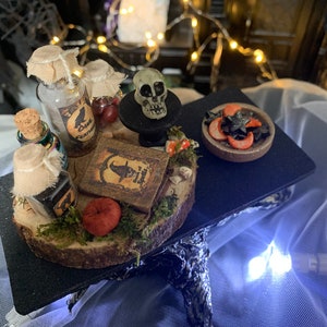 Handmade Dollhouse Witch Apothecary Table, 1:12, Halloween, Haunted Dollhouse image 2