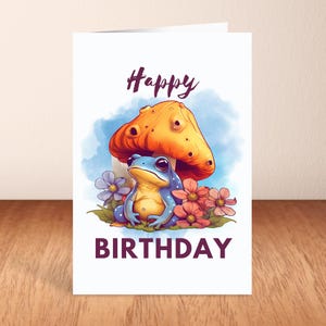 Carte de joyeux anniversaire grenouille, carte de voeux, grenouille, champignon.