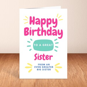 Carte d'anniversaire soeur de grande soeur, carte d'anniversaire amusante, joyeux anniversaire.
