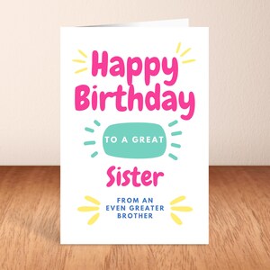 Carte d'anniversaire soeur de frère, carte d'anniversaire amusante, joyeux anniversaire.