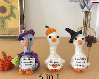 Crochet Pattern: Halloween Goose Trio - Witch, Wizard, Pumpkin (PDF Set of 3 Amigurumi Geese)
