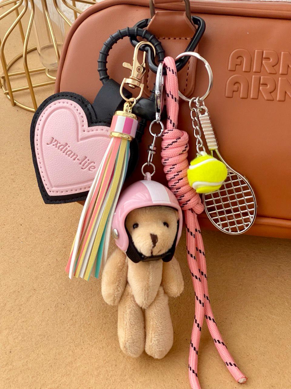Tennis Bag Charm – Handmade Racket & Ball Keychain With