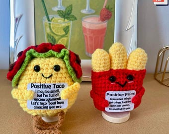 Crochet Pattern: Positive Taco and French Fries - 2-in-1 Emotional Support Food (English Step-by-Step)