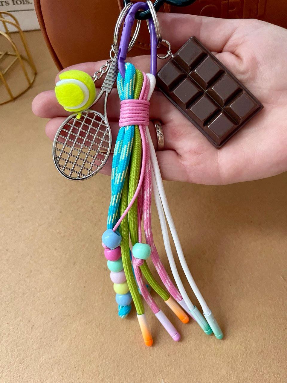 Tennis Bag Charm – Handmade Racket & Ball Keychain With