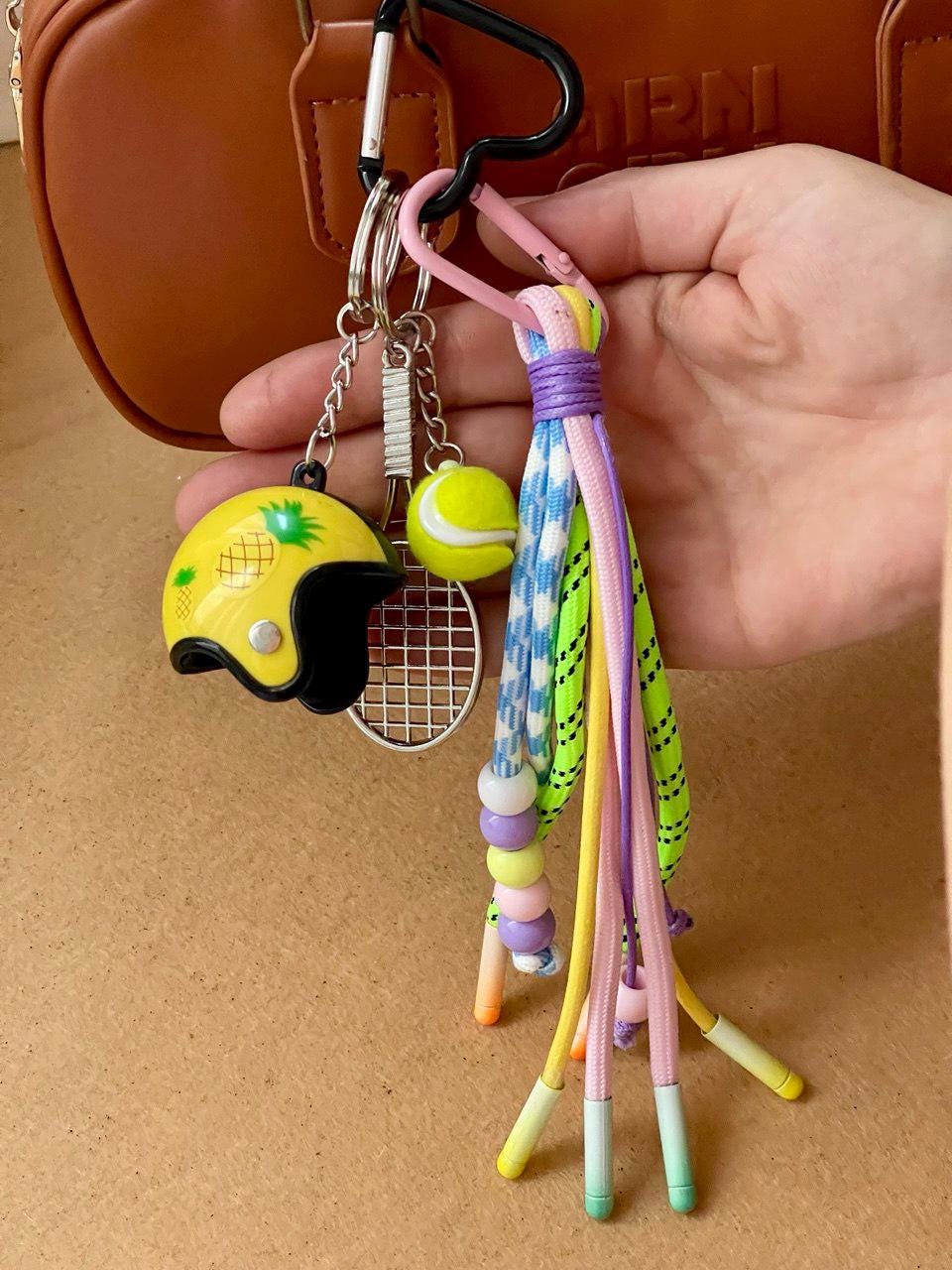 Tennis Bag Charm – Handmade Racket & Ball Keychain With