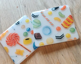 Bright Sweets and Candy Pattern Printed Glass Coaster