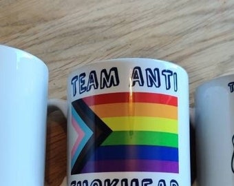 Anti F***head Solidarity Mug Double sided Middle Finger Rainbow Flag Stripes Pride Progress Swear Words Rude Activist Protest Righteous Fury