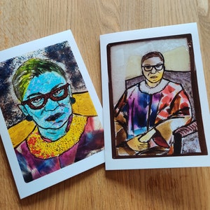 Grußkarten Set, fünf oder zehn- aus Original GlasKunst Panel Portraits. Ruth Bader Ginsburg. Farbenfroh schönes Geschenk Dankeshinweis.