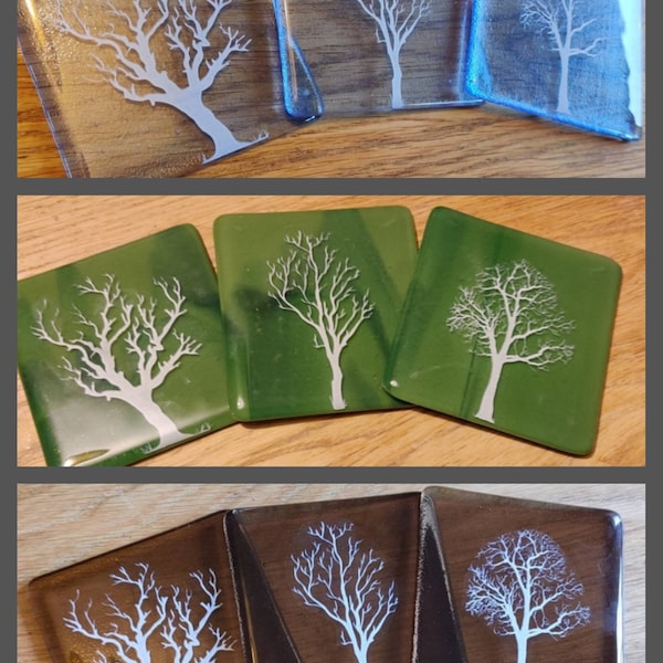 Spooky Dead Tree Printed Glass Coaster. Winter, Autumn,  Beautiful, Delicate, White Design. Skeletal, Gothic, Haunted Gift, Stocking Filler