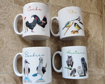 Printed Birds Mug - Cheeky Rude Risque Tits Boobies Cocks Hooters Peckers Shag Wood Owl Chicken Twitcher Watcher Funny Cute Gift Blue Footed