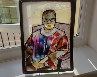 Dissent - Portrait in Glass. Ruth Bader Ginsberg, Supreme Court Justice, Abstract Modern Bright Colours Tribute Notorious RBG USA Dissent