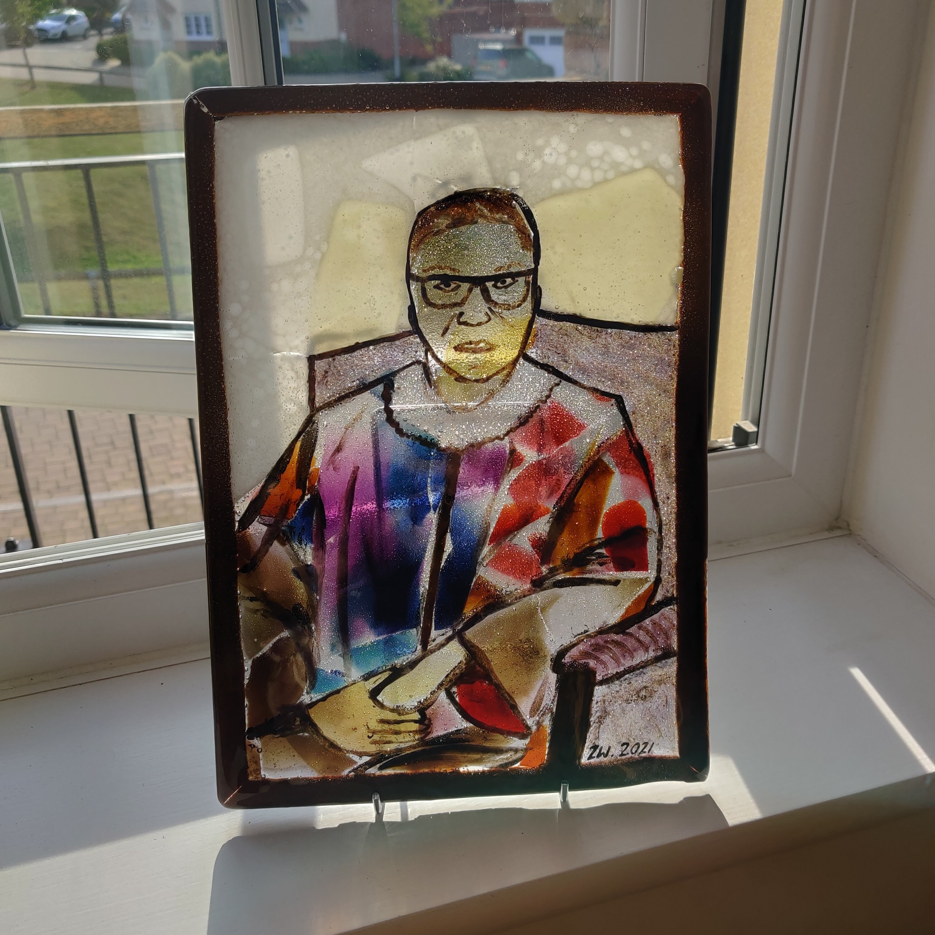 Dissent - Portrait in Glas. Ruth Bader Ginsberg, Supreme Court Justice, Abstract Modern Bright Colours Tribute Notorious RBG USA Dissent