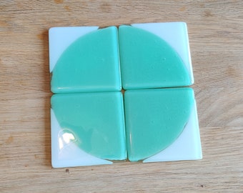 Set of Four Pale Green and White Coasters