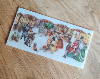 Victorian Christmas Scene - Decorative Panel or Candle Tray. Snow, Singing Carols, Candlelight, Classic, Vintage, Lantern, Community