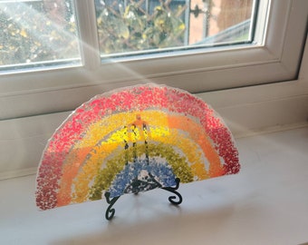 Rainbow Glass Artwork - Red Orange Yellow Green Blue Indigo Violet, Purple, Gay Pride, NHS, Noah Flood, Sun Rain, Joy, ROYGBIV, Semicircle