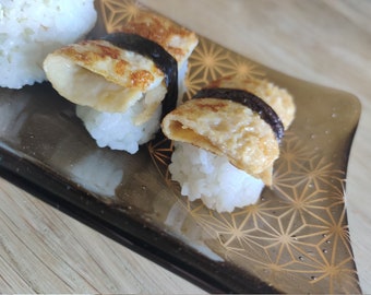 Rectangular Sushi Platter - Transparent Bronze Glass with Gold Mirrored Mid-Century Modern Geometric Pattern Decadent Luxury Japanese Korean