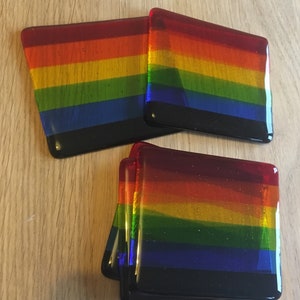 Gay Pride Rainbow Flag Handmade Glass Coaster. LGBTQ, lesbian, homosexual, NHS, queer, bright colours, drag, bisexual, stripes, riot, parade image 3