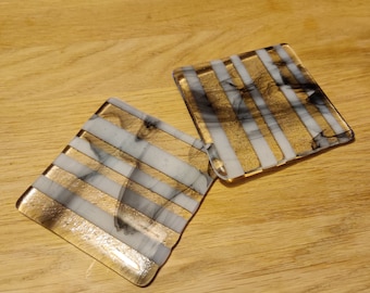 White and Clear Stripes with Streaky Black Glass Coaster