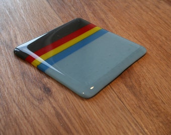 Stripey Coaster - Pale Blue, Blue, Yellow, Red and Dark Grey