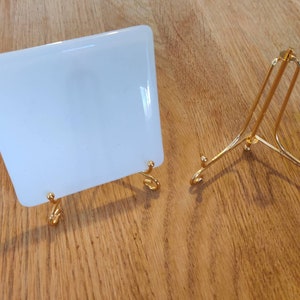 Coaster Sized Mini Display Stand, Fancy Black Metal, Frame, Folds Flat, Scroll Detail, Fancy Finish, Cute Little Small Tiny, Pride of Place Gold