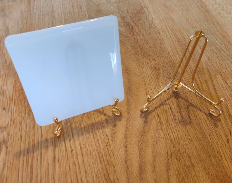 Coaster Sized Mini Display Stand, Fancy Black Metal, Frame, Folds Flat, Scroll Detail, Fancy Finish, Cute Little Small Tiny, Pride of Place Gold
