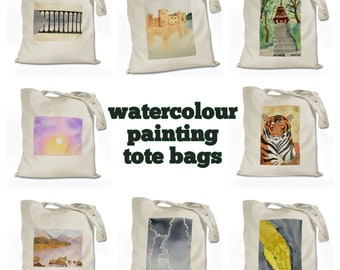 Tote Bag - From Original Watercolour Paintings by Zena West. Colourful Beautiful Art Bag Practical Cotton Sturdy Shopper Eco-Friendly