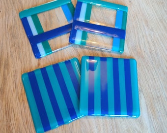 Dark Blue and Teal Striped Coaster - Two Designs Available - Limited Quantity! Beautiful Colours, Ideal Stocking Filler