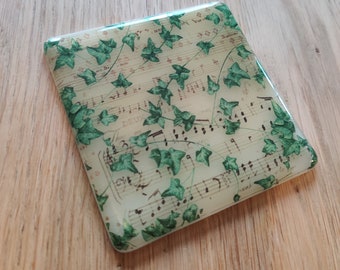 Ivy and Sheet Music Printed Glass Coaster