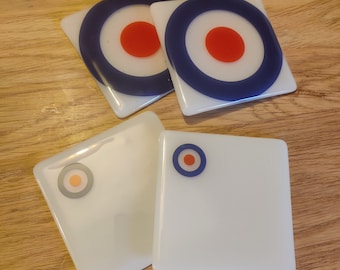 Roundel Design Glass Coaster. Small or Large, Red White and Blue, Armed Forces, Support our Troops, Air Force, Circle Round Hoop Iconic RAF