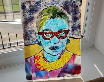 Justice - Portrait in Glass. Ruth Bader Ginsburg, Supreme Court Justice, Abstract Modern Bright Colours Tribute Notorious RBG USA Dissent