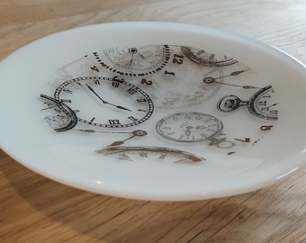 Clocks Pattern Printed Glass Bowl