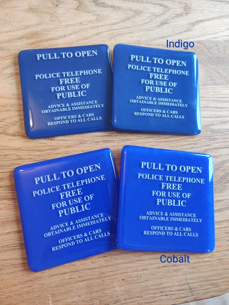 Police Box Message Coaster White / Cobalt Blue