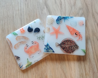 Seafood Printed Glass Coaster