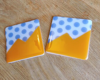 Blue Polkadots and Orange Abstract Coaster - Striking Bold Quirky Design. Modern Bright Aesthetic. Clean Sharp Lines, Juxtaposition Pattern