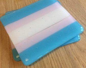 Trans Pride Flag Handmade Glass Coaster