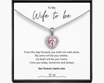 Engravable Sterling Silver Heart Necklace: Morganite Wife To Be Gift