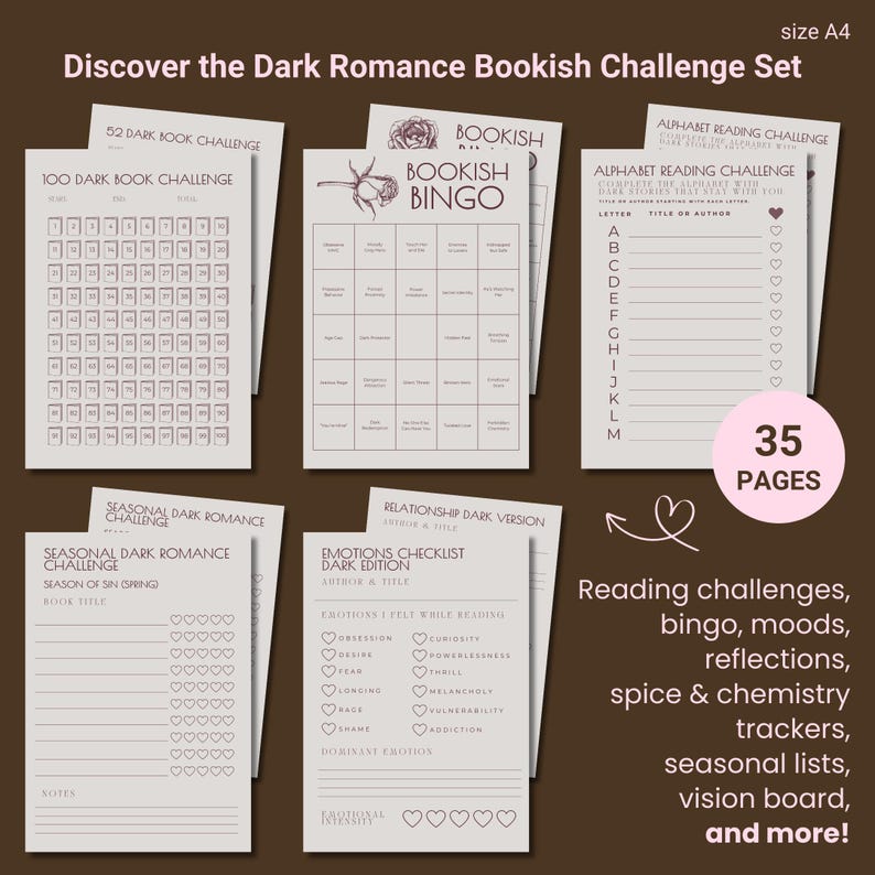 Dark Romance Reading Ritual Set PDF, Book Journal & Challenge Pack ...