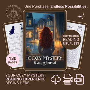 Book Lover Gift Cozy Mystery Journal and Reading Set, Printable Tracker & Challenges, Detective Bundle PDF