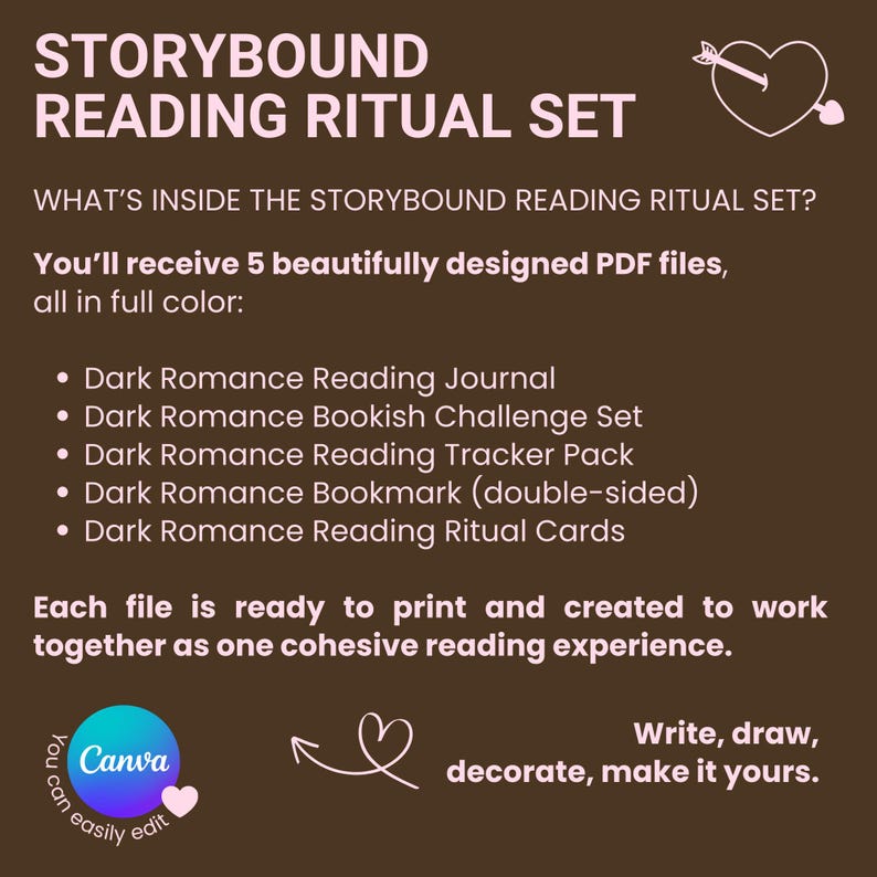 Dark Romance Reading Ritual Set PDF, Book Journal & Challenge Pack ...
